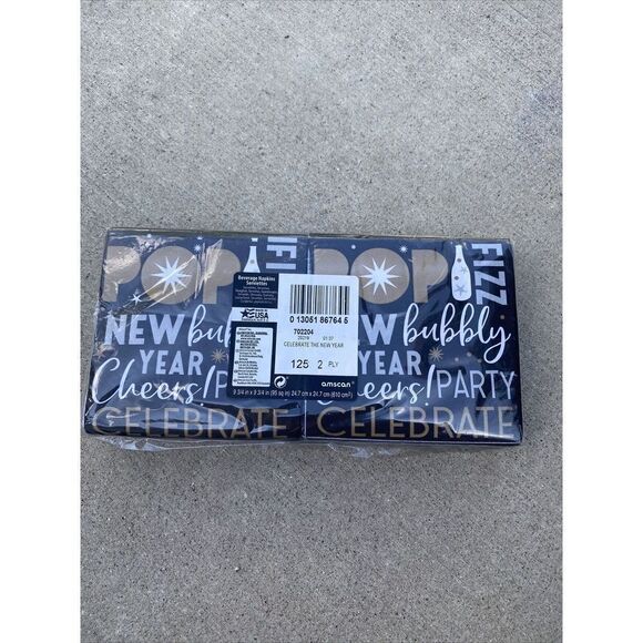 Black, Gold & Silver NYE Square Beverage Napkins 125ct. NEW - Picture 2 of 4